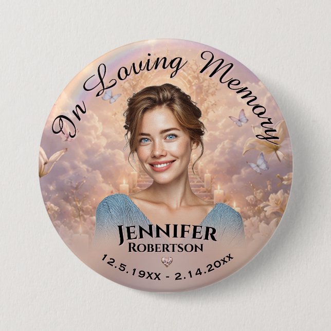 Photo Memorial Button in Pastel Pink Colours (Front)