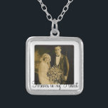 Photo Memorial Charm for Wedding Bouquet in White Silver Plated Necklace<br><div class="desc">Wedding Memorial Bouquet Charms. Remember those who cannot be with you on your special day with a memorial bridal charm. A lovely sentimental keepsake for the bride to carry in her bouquet. This charm has a black background with the phrase, "Forever in my Heart" and a place below for your...</div>