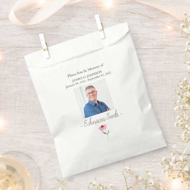 Photo Memorial Echinacea Seed Funeral Favour Bag (Clipped)