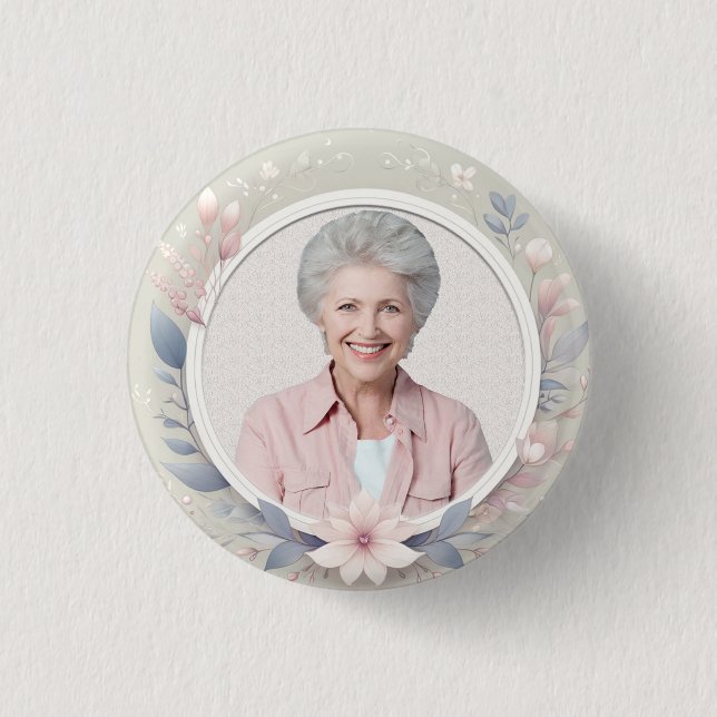 Photo Memorial Floral Funeral 1 Inch Round Button (Front)
