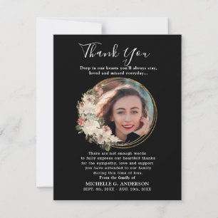 Photo Memorial Floral Golden Carte de remerciement