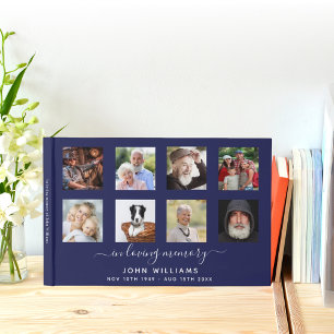 Photo memorial funeral in loving memory navy blue guest book