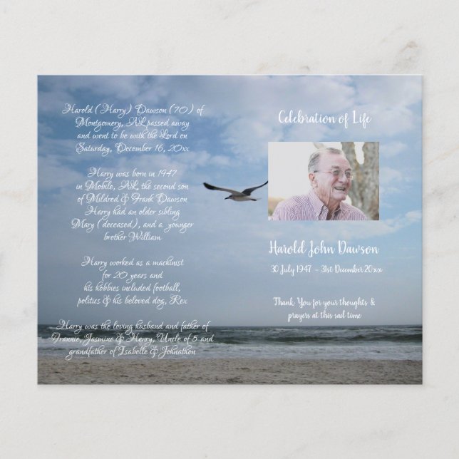 Photo Memorial Funeral Order of Service Program (Front)