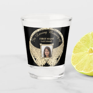 Photo Memorial Gold Angel Wings Shot Glass