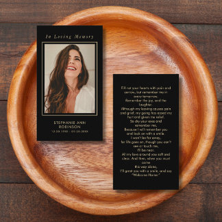 Photo Memorial Gold Script Black Prayer Card