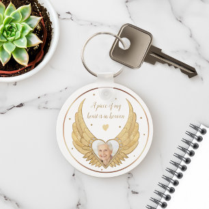 Photo Memorial Golden Angel Wings & Custom Message Keychain