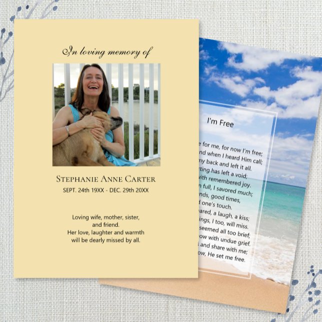 Photo memorial I'm Free prayer card (Creator Uploaded)