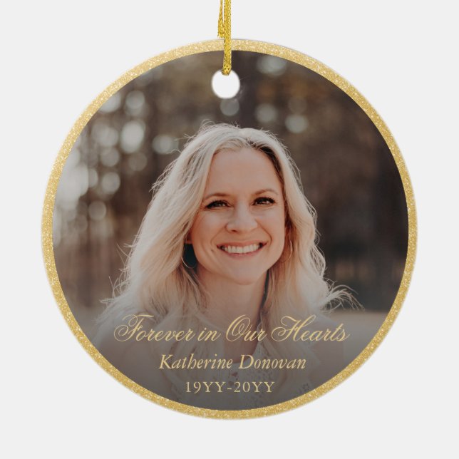 Photo Memorial Keepsake Religious Christmas Ceramic Ornament (Back)