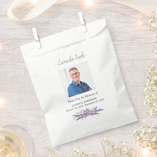 Photo Memorial Lavender Seed Funeral Favour Bag (Clipped)