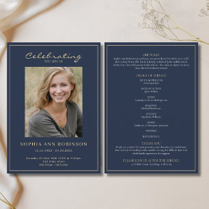 Photo Memorial Order Of Service Gold Blue Program