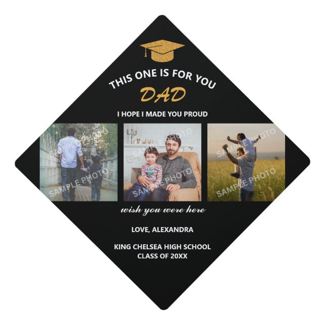 Photo Memorial Personalized Dad Collage Graduation Cap Topper (Front)