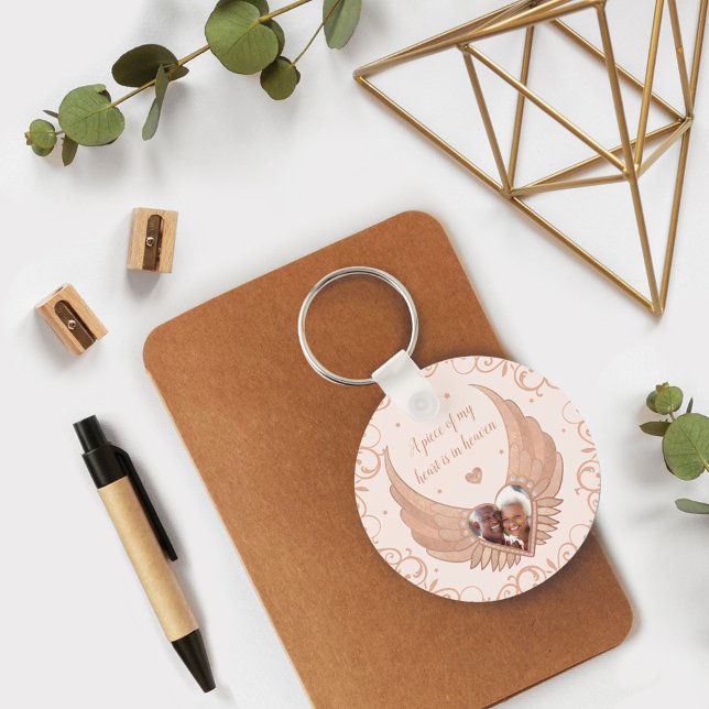 Photo Memorial Pink Angel Wings & Custom Message Keychain (Creator Uploaded)