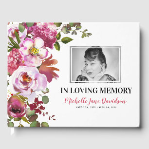 Photo Memorial Pink Floral Funeral Guest Book