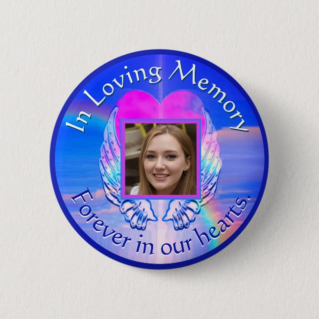 Photo Memorial Rainbow Heart 2 Inch Round Button (Front)