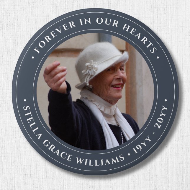 Photo Memorial Remembrance Tribute 3 Inch Round Button (Gray Photo Memorial Button)