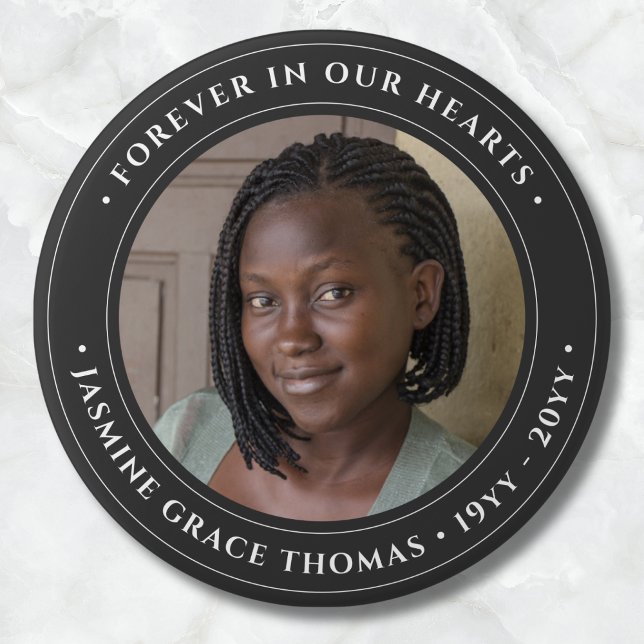 Photo Memorial Remembrance Tribute 3 Inch Round Button (Gray Photo Memorial Button)