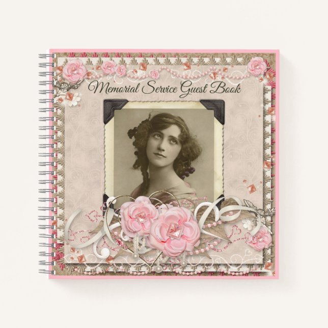 Photo Memorial Service Roses Angel Gems Guest Book (Front)