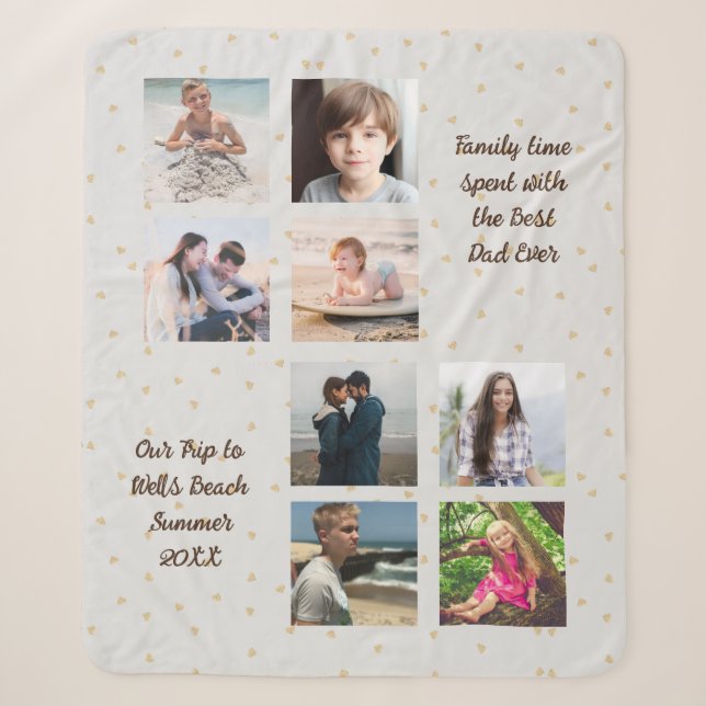 Photo Memories Best Dad Khaki Hearts Sherpa Blanket (Front)