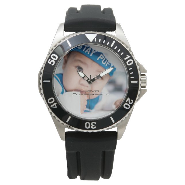 Photo Men's Black Rubber Strap Watch (Front)
