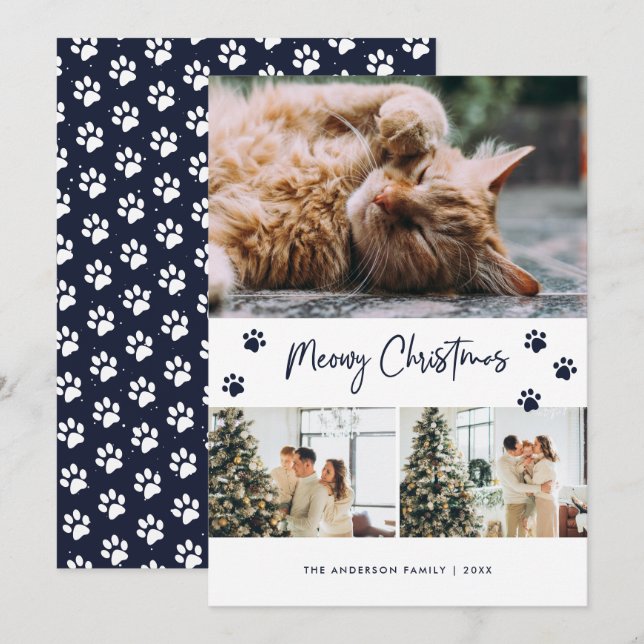 Photo Meowy Carte de Noël du propriétaire d'un cha (Devant / Derrière)