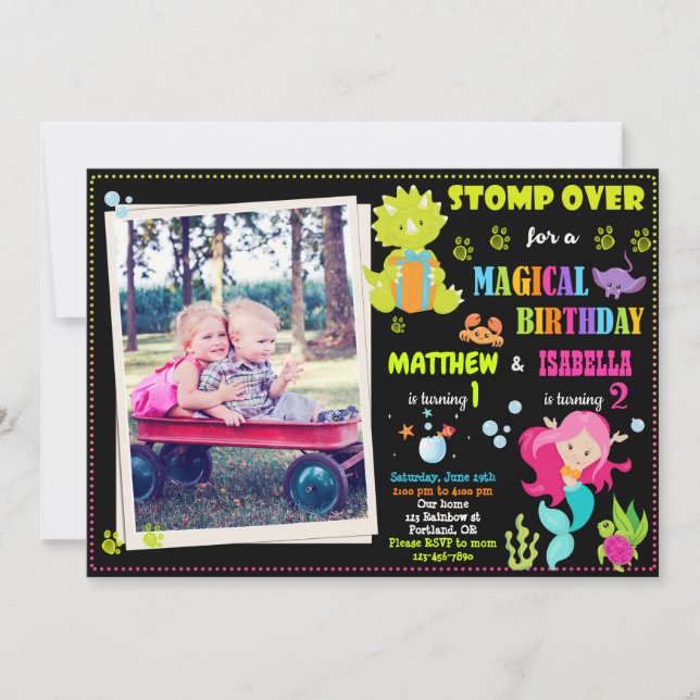 Photo Mermaid et Dinosaur invitation d'anniversair (Devant)