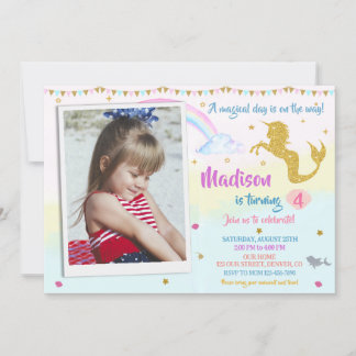 Photo mermicorn birthday invitation Magical party