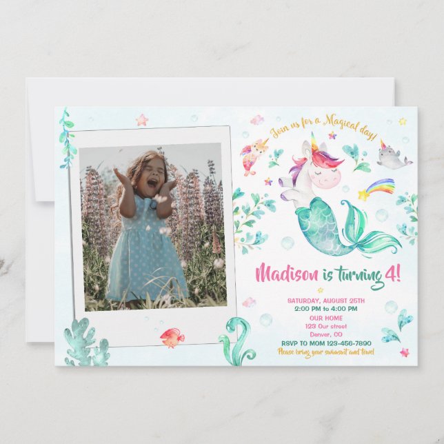 Photo mermicorn invitation anniversaire Girl Magic (Devant)