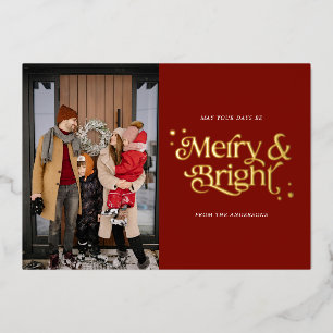 Photo Merry and Bright Red Christmas Foil Holiday Card