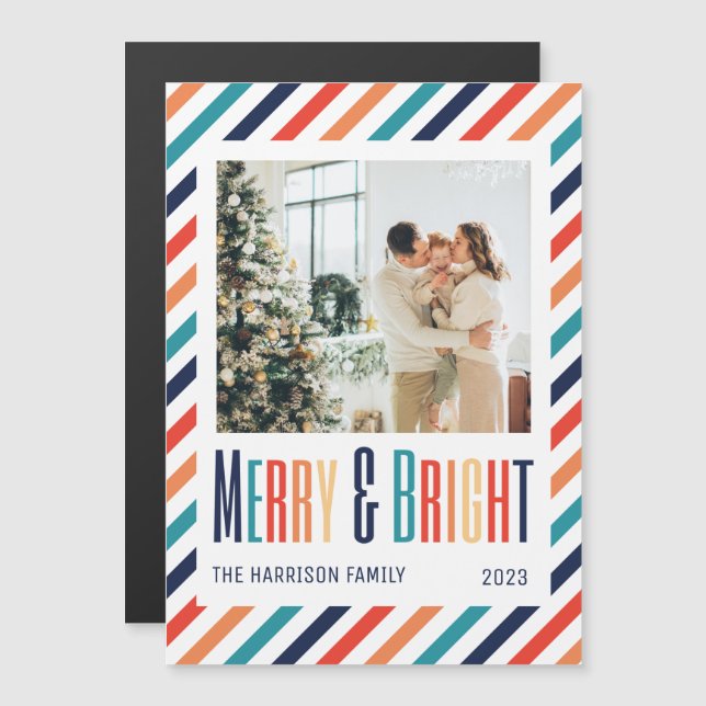 Photo Merry & Bright Retro Colourful Stripes (Front/Back)