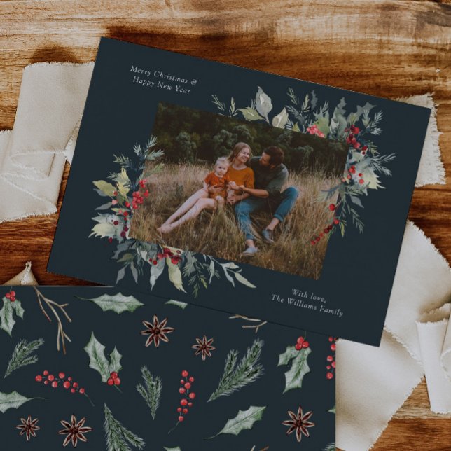 Photo Merry Christmas Botanicals Card (Creator Uploaded)