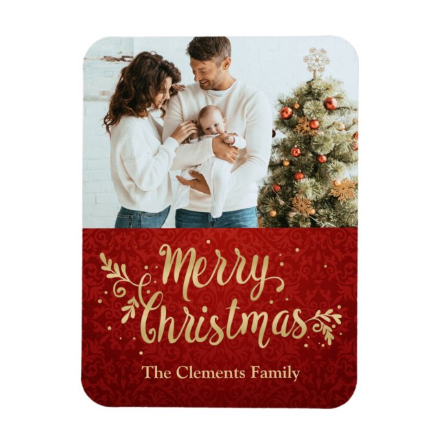 Photo Merry Christmas Gold Script  Magnet (Vertical)