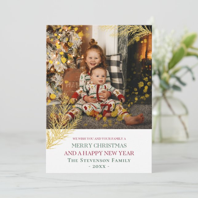 Photo Merry Christmas Happy New Year Personalized Holiday Card (Standing Front)