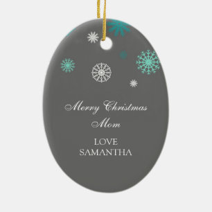 Photo Merry Christmas Mom Ornament Aqua Grey