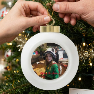 Photo Merry Christmas Personalize Ceramic Ball Christmas Ornament