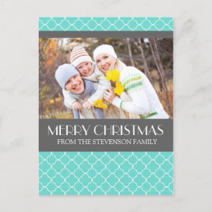 Photo Merry Christmas Postcard Teal Quatrefoil