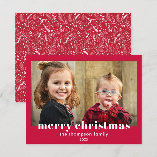 Photo Merry Christmas Red Modern Simple Holiday Card (Front/Back)