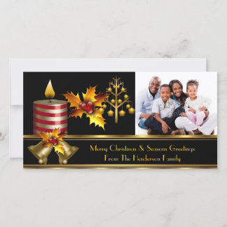 Photo Merry Christmas Season Greetings Family 3 Holiday Card