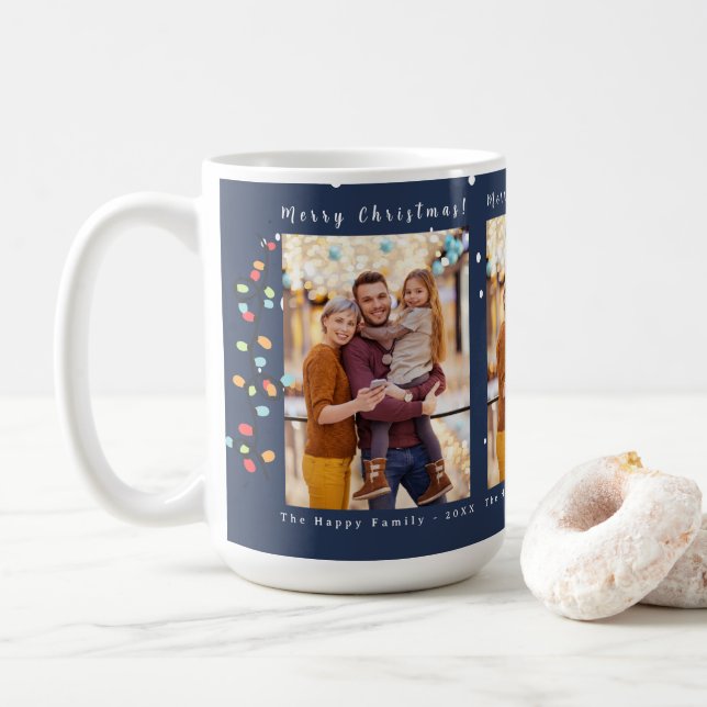 Photo Merry Christmas Snow Whimsy Blue  Coffee Mug (With Donut)