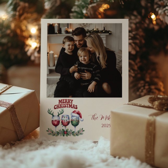 Photo Merry Wine Christmas Holiday Card (Creator Uploaded)