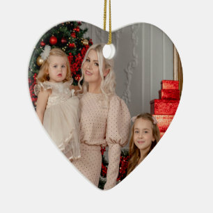 Photo Message Personalized Heart Ornament, 2 Sided Ceramic Ornament