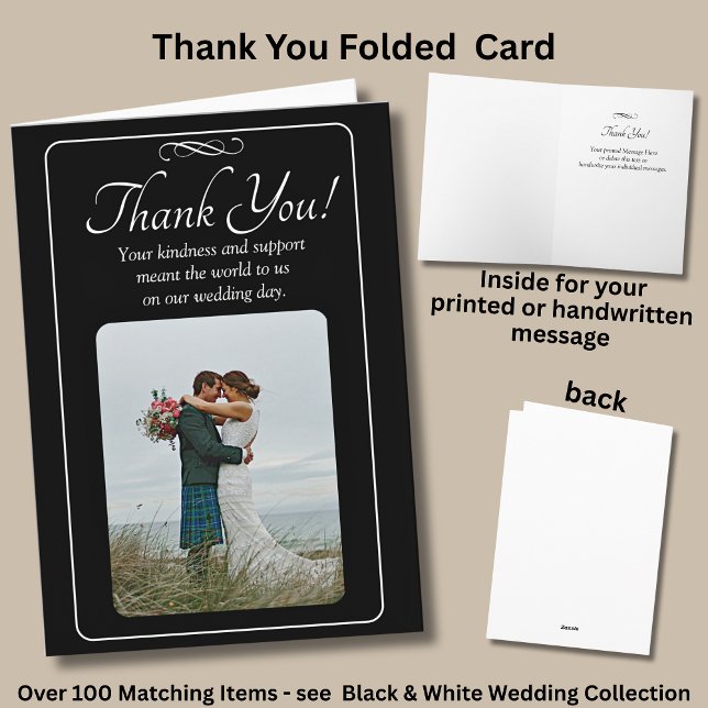 Photo & Messages on Black White, Thank You Card (Creator Uploaded)