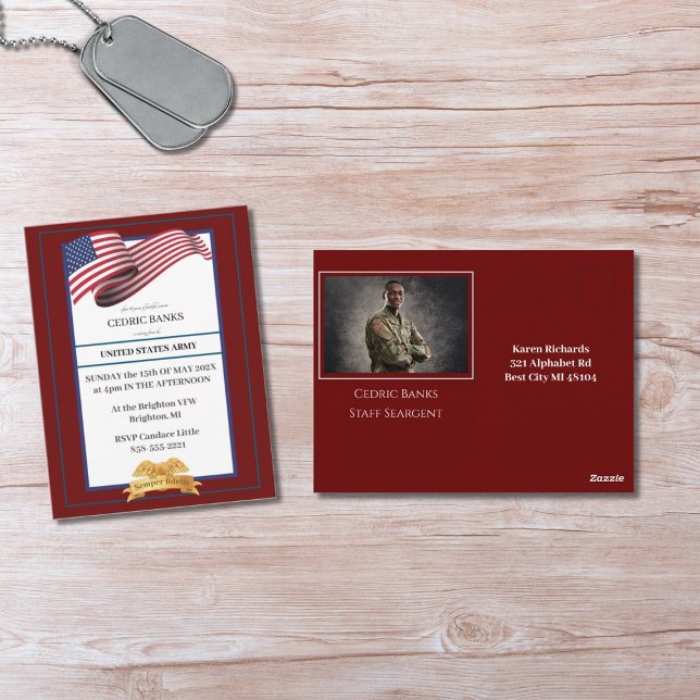 Photo Military Retirement Invitation Gold Crest Postcard (Creator Uploaded)