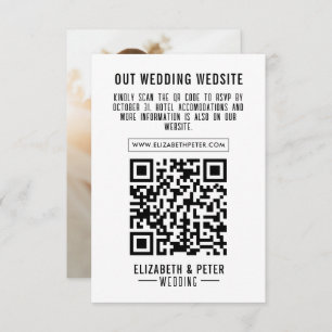 Photo Minimal Retro Black Wedding Qr Code RSVP Card