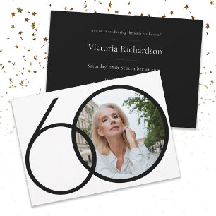 Photo Minimalist Black White 60th Birthday Invitation