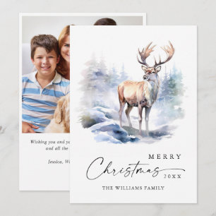 PHOTO Minimalist Elegant Deer Christmas Holiday Card