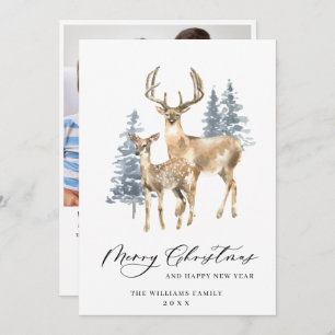 PHOTO Minimalist Elegant Deer Christmas Tree Holiday Card