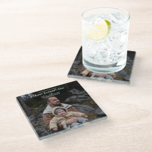 Photo Minimalist Father's Day   White Glass Coaster
