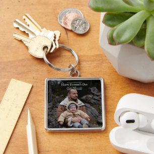 Photo Minimalist Father's Day White Keychain