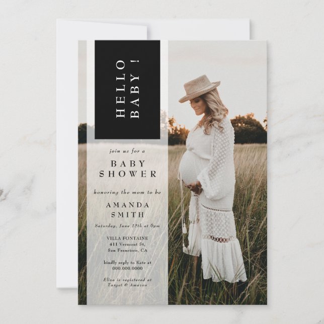 Photo Minimalist Gender Neutral Hello Baby Shower Invitation (Front)