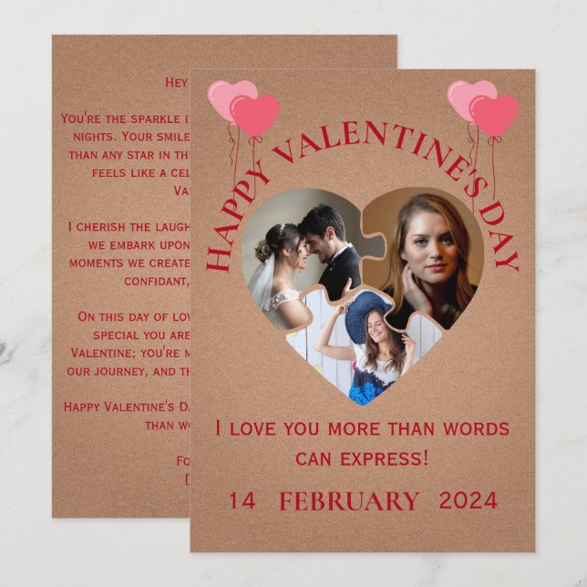 Photo minimaliste Carte Saint-Valentin (Devant / Derrière)